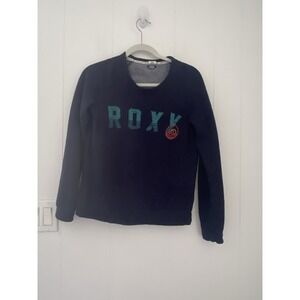 Roxy‎ Women's Small Navy Blue Turquoise Letters Sweatshirt Fleece Crew Neck